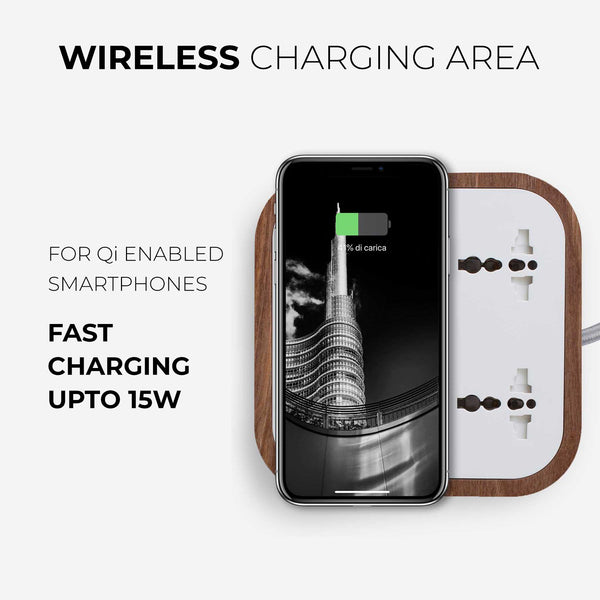 Description
Crafted with precious oak, the Woodie Hub charges 5 devices in one with style and elegance. Just place your Qi-compatible smartphone on top of theWoodie Hub – Wood Master