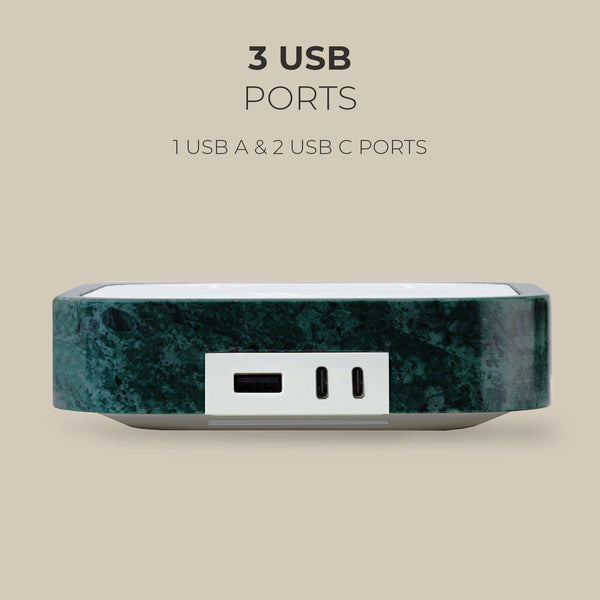 Wireless Charger
Description
Crafted with exclusive Guatemala marble, the Woodie Hub charges 6 devices in one with style and elegance. Just place your Qi-compatible smartpWoodie Hub – Gitan Soul