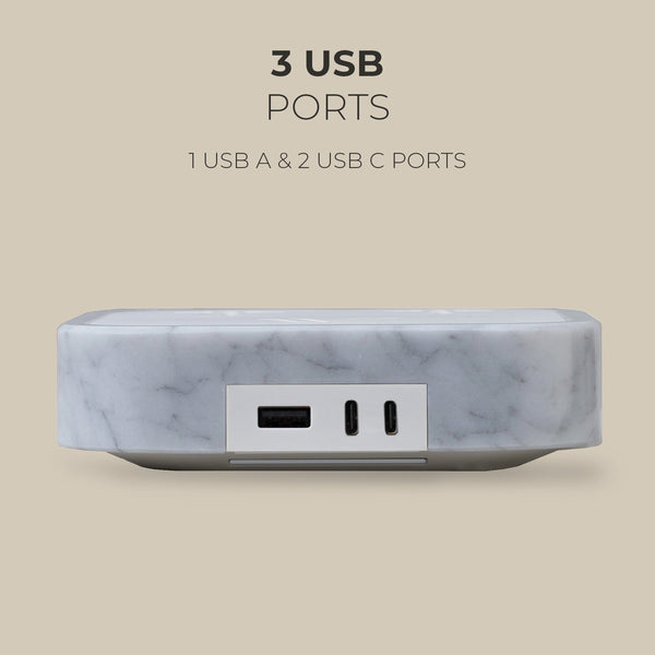 Wireless Charger
Description
Crafted with exclusive Carrara marble, the Woodie Hub charges 6 devices in one with style and elegance. Just place your Qi-compatible smartphoWoodie Hub – Italian Classic