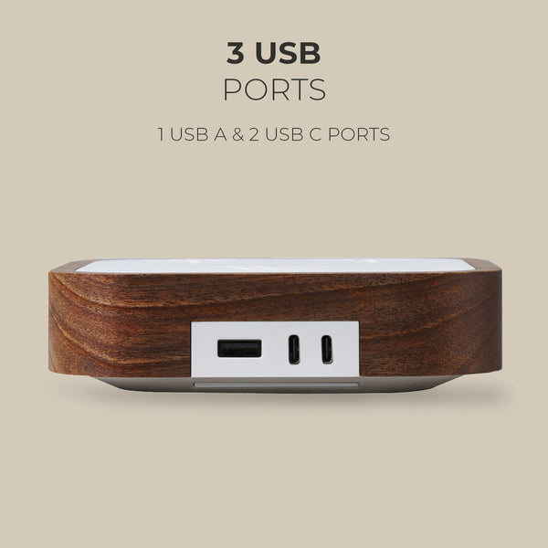 Wireless Charger
Description
Crafted with precious oak, the Woodie Hub charges 6 devices in one with style and elegance. Just place your Qi-compatible smartphone on top of theWoodie Hub – Wood Master